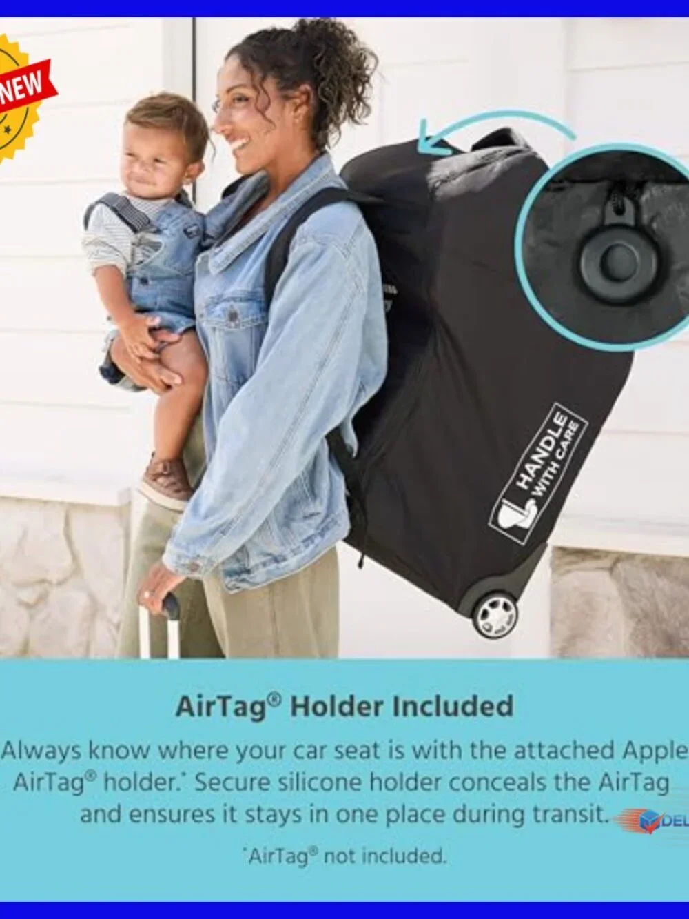 Padded Infant Car Seat Travel Bag with Wheels, Backpack Straps, AirTag
